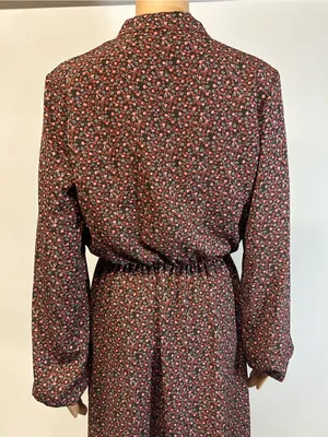 Source Unknown Burgundy Floral Long-Sleeve Midi Dress thumbnail 3