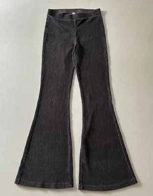 Aerie Ribbed Velour Flare Pants Gray Size M | Cozy Lounge Athleisure thumbnail 1