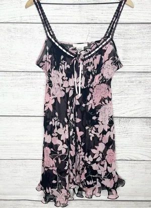 Vintage California Dynasty Sheer Black & Pink Floral Chemise Lingerie Size Large thumbnail 13