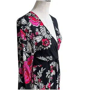 Billabong Women's Floral Whispers Wrap Dress Size Med Black Multi Bell Sleeves thumbnail 6