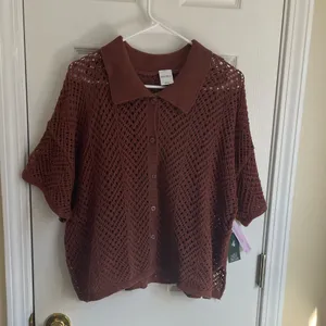 Wild Fable Boho Short Sleeve Knit Crochet Button-Up Cardigan thumbnail 3