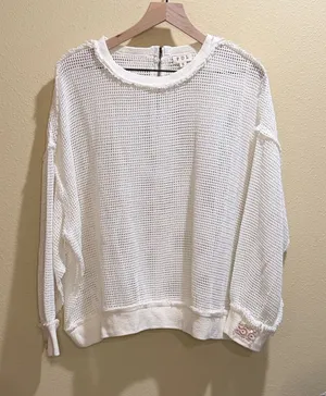 POL size small White Mesh Pullover oversized Sweater with embroidered accents thumbnail 1