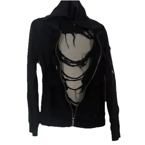 True Religion Full Zip Up Distressed Destroy Hoodie Black Ripped Mesh Goth Emo thumbnail 8