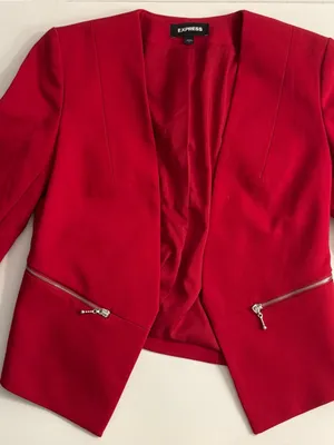 Express Red Open-Front Blazer with Silver Zippers thumbnail 2