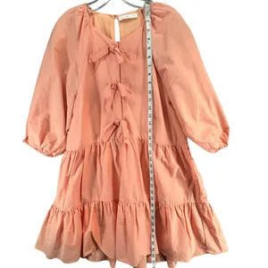 Karlie Bow Poplin Dress Womens M Orange Puff Sleeves Tiered Pockets Cottagecore thumbnail 8