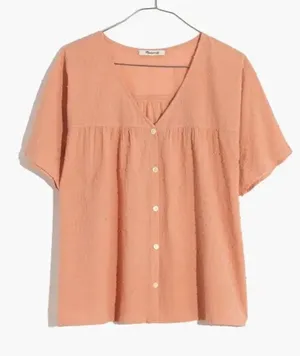 Madewell Rhyme Button Front Swiss Dot Top in Antique Coral Size Small thumbnail 1