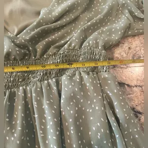 Bloomchic Wrap Shirred Waist Dress Sage Green Polka Dot Lantern Sleeve Size 12 thumbnail 7