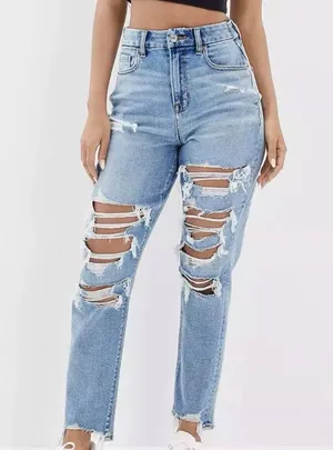 Mom Destroyed High Rise Denim Jeans thumbnail 1