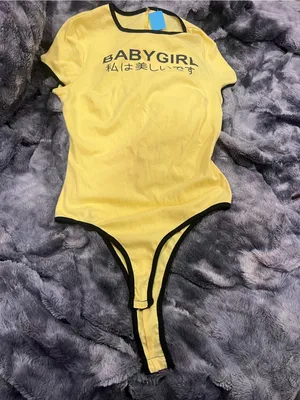 BabyGirl Yellow women’s One-Piece Bodysuit with Black Trim thumbnail 2