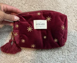 Sézane Burgundy Velvet Star Embroidered Pouch thumbnail 1