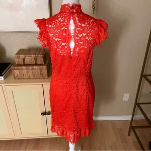 Revolve Aijek Orange Into The Night‎ Lace Mini Dress Size 3 Cocktail thumbnail 5