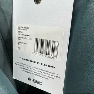 4th & Reckless PU double‎ breasted Victoria jacket in teal XL thumbnail 9