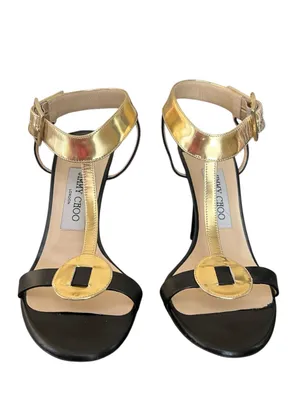Jimmy Choo Women’s Y2K Vintage Leather Colorblock Pattern T Strap Open Toe Heels thumbnail 4