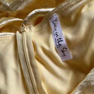Lucy in the Sky Yellow Satin Ruched Puff Sleeve Mini Dress Belle of the Ball L thumbnail 3
