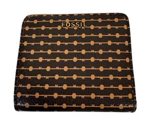 Fossil Tan Black Leather Fold Over Wallet Small Classic Women’s thumbnail 1