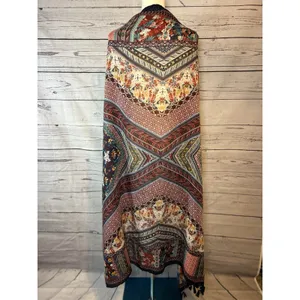 Boho Multicolor Floral Geometric Tassel Fringe Shawl Scarf 46x46 thumbnail 4