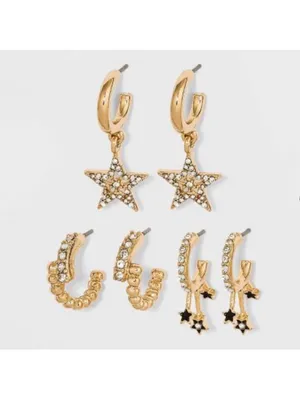 SUGARFIX by BaubleBar Star Charm Huggie Hoop Earring Set 3pc - Gold thumbnail 3