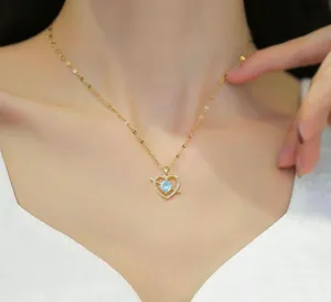 18K Gold Plated CZ Cubic Zirconia Love Heart Pendant Necklace for Women thumbnail 6