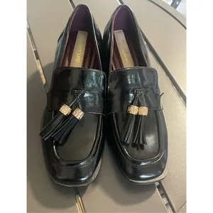 NWOB Franco Sorto Donna Block Heel Tassel Faux Patent leather Loafers Black 6M thumbnail 8