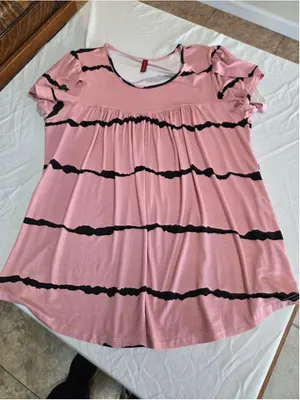 Anymiss XL Pink Black Wavy Stripe Babydoll Tunic Top Short Sleeve thumbnail 2