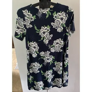 NWT Loft Outlet Women's Navy Blue White Flowers‎ Short Sleeve Dress Size Small thumbnail 4