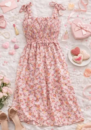 Blush Garden Smocked Midi Dress Size Small thumbnail 1