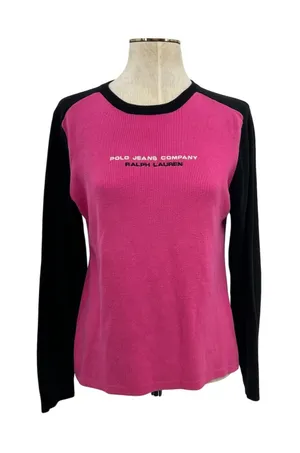 Vintage‎ Polo Jeans Co Ralph Lauren Logo Sweater Pink Black Y2K Cotton XL thumbnail 1