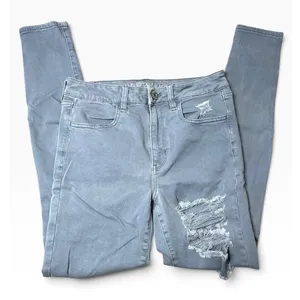 American Eagle High Waisted Skinny Distressed Ripped Grey Jeans Womens Size 4 thumbnail 1