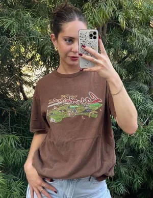 Brandy Melville Los Angeles Brown vintage retro style oversized graphic tee sz s thumbnail 1