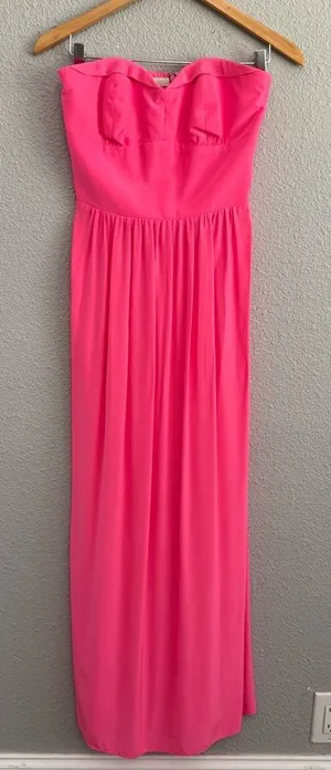 Amanda Uprichard Silk Strapless Maxi Dress Size Medium Hot Pink EUC‎ thumbnail 1