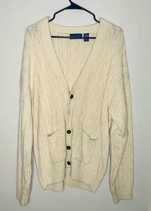 Vintage 80s Towncraft Acrylic Slouchy Cabled Oversized Cardigan Grande Size XL thumbnail 1