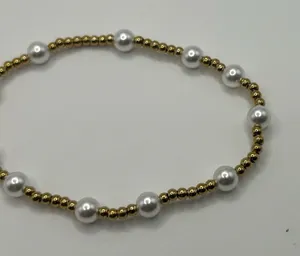 Womens Pearl Gold Bead Stretch Bracelet 18k Plated Saphir Packaged New thumbnail 1