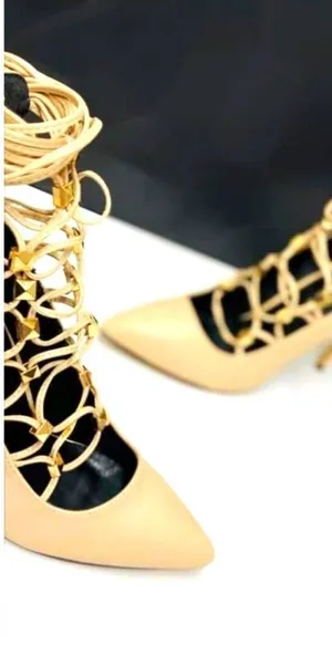 Liliana Lace-Up Heels Cream & Gold thumbnail 1