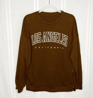 Unbranded LA Los Angeles California Long Sleeve Graphic Top Brown White XL thumbnail 1