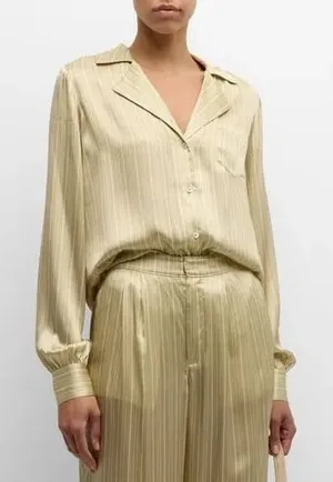 Paige‎ NWT Capriana Silk Button Down Shirt in Pale Olive/Marble Size XL thumbnail 1