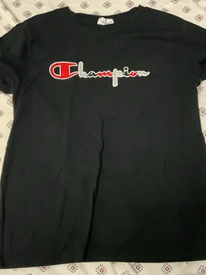 Women's Champion Medium Black T Shirt Top Logo thumbnail 1
