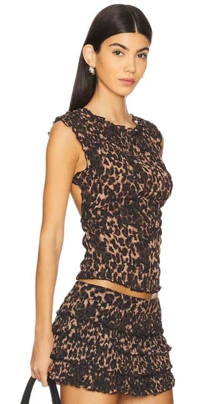 LIONESS Uno Tie Top in Leopard XXSmall Womens Sleeveless Tank thumbnail 1