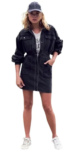 Vintage Free People Black Denim Mini Dress Medium thumbnail 1