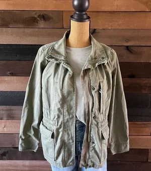 Olive Green Madewell Utility Jacket Zip-Up Multi Pockets thumbnail 3