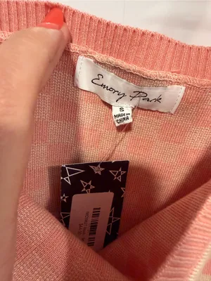 Emory Park NWT Peach Checkered Knit Crop Top thumbnail 2