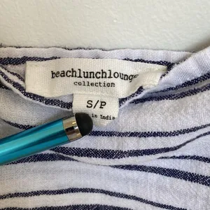 Beach Lunch Lounge Blue White Stripe Linen Blend Cropped Jumpsuit S‎ thumbnail 6