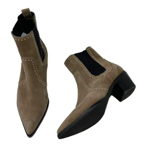 Paige Studded Suede Pointed Toe Chelsea Ankle Boots Taupe Size 7 thumbnail 4