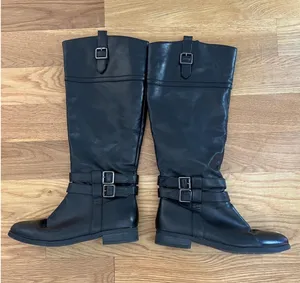 Toetos Diane Boots Womens Sz 7.5 Black Knee High Riding Buckle Zip Faux Leather thumbnail 1