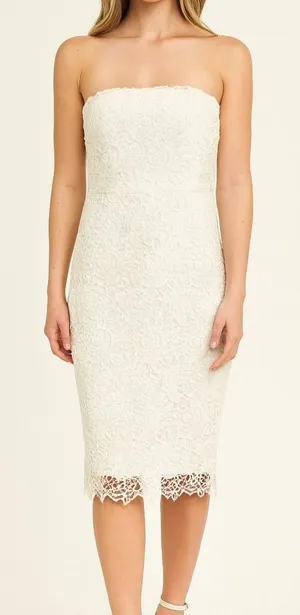 MM Couture Miss Me White‎ Strapless Lace Mini Dress Medium Wedding Cocktail thumbnail 1