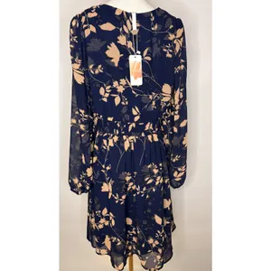 Simplee‎ NWT Navy Blush Floral Chiffon Dress Size Large Long Sleeve Boho thumbnail 5