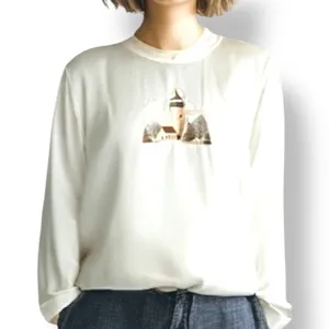 Vintage Cream Embroidered Lighthouse Sweatshirt Large Petite LP Cozy‎ Cottage thumbnail 1