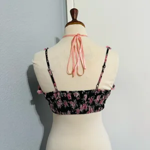 Cider Women‎ Floral Black and Pink Spaguetti straps Cropped Tank Top Size S thumbnail 8