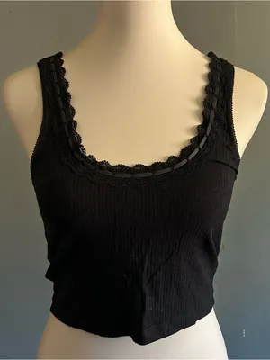 NWT American Eagle Superchill Cotton Rib Lace Tank Top | Size: M thumbnail 3