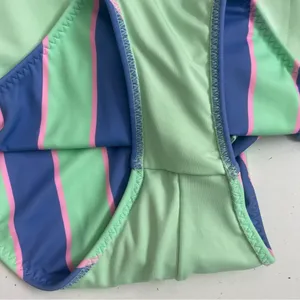 Fabletics Swimsuit Leotard Striped Tie Front Back Scoop Back Green Blue Pink thumbnail 9