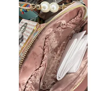 Vince Camuto Blush Pink Quilted Makeup Bag Pearl Chain Bow Vanity Case‎ NWT thumbnail 7